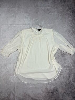 NWT Ann Taylor Ivory Ruffle Neck Puff Sleeve Blouse XL